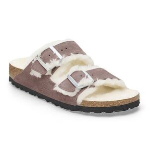 Birkenstock Shearling Lined Sandals in Taupe and Cream